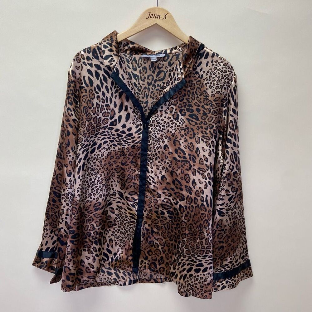 Megan Taylor Animal Print Long Sleeve Pajama Top Blouse Shirt Size XL